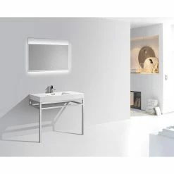 Discount ✔️ KubeBath Haus Stainless Steel Console With White Acrylic Sink, Chrome, 40'' ⌛ -Bathroom Sinks Shop 02a1e15b0db669f1 3038 w800 h800 b0 p0
