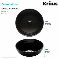 Buy 🛒 Kraus USA, Inc. Viva Ceramic Round Vessel Bathroom Sink, Black 🌟 -Bathroom Sinks Shop 02f1525c0254a7d1 5413 w800 h800 b1 p0