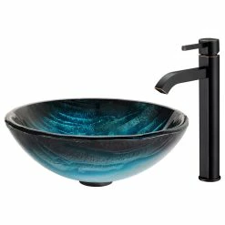 Promo ๐ Kraus USA, Inc. Glass Vessel Sink, Bathroom Ramus Faucet, PU Drain, Mount Ring, Oil Rub Bronze ๐ฅ