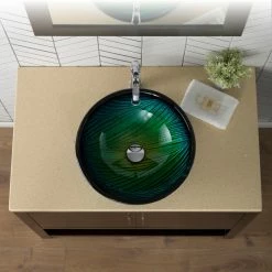 New 🔔 Kraus USA, Inc. Nature Series 17" Round Green Glass Vessel 19mm Thick Bathroom Sink 👍 -Bathroom Sinks Shop 07e1aeba00e5e7db 3188 w800 h800 b0 p0