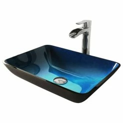 Hot Sale ๐ VIGO Rectangular Turquoise Water Glass Vessel Bathroom Sink And Niko Faucet Set ๐ฏ