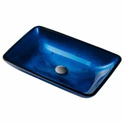 Hot Sale 🎉 Kraus USA, Inc. Irruption Blue Rectangle Glass Vessel Bathroom Sink 🔥