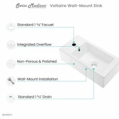 Promo 🔔 Swiss Madison Voltaire 19.5"x10" Ceramic Wall Hung Sink With Faucet Mount, Left Side 😉 -Bathroom Sinks Shop 106110da0011961d 5734 w800 h800 b1 p0