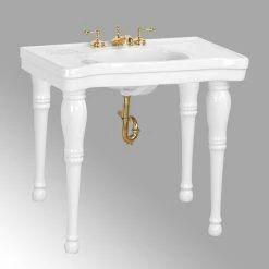 Flash Sale 😉 Renovators Supply Manufacturing White Console Sink Belle Epoque With Spindle Legs And Widespread Faucet Holes 🔥