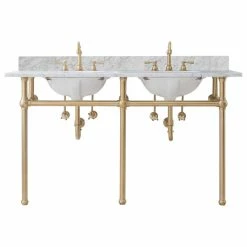 Wholesale 🎁 Water Creation Embassy 60" Wide Double Wash Stand, P-Trap, Countertop With Basin, Faucet 😀