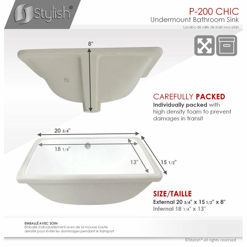 Best Sale ✨ STYLISH 20" Porcelain Rectangular Undermount Bathroom Sink With Overflow ⌛ 9 Best Sale ✨ STYLISH 20" Porcelain Rectangular Undermount Bathroom Sink With Overflow ⌛ - Image 7