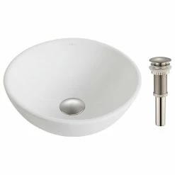 Discount 🔥 Kraus USA, Inc. Elavo Ceramic Round Vessel White Sink, PU Drain Brushed Nickel 💯