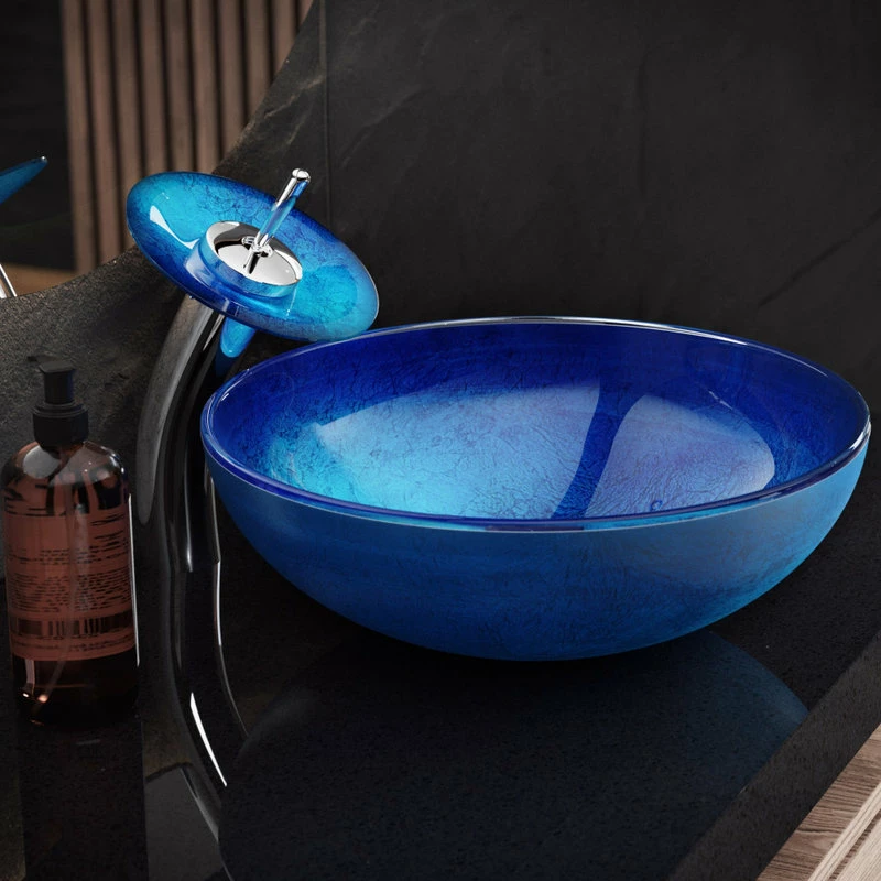 Promo โ๏ธ Swiss Madison Cascade 16.5 Glass Vessel Sink With Faucet, Ocean Blue ๐ 6 Promo โ๏ธ Swiss Madison Cascade 16.5 Glass Vessel Sink With Faucet, Ocean Blue ๐ - Image 4