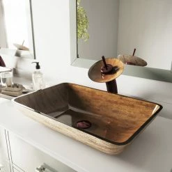 Discount 😍 VIGO Rectangular Glass Vessel Bathroom Sink, Amber Sunset 🤩 -Bathroom Sinks Shop 1ed1f8c90e9ed891 9040 w800 h800 b0 p0