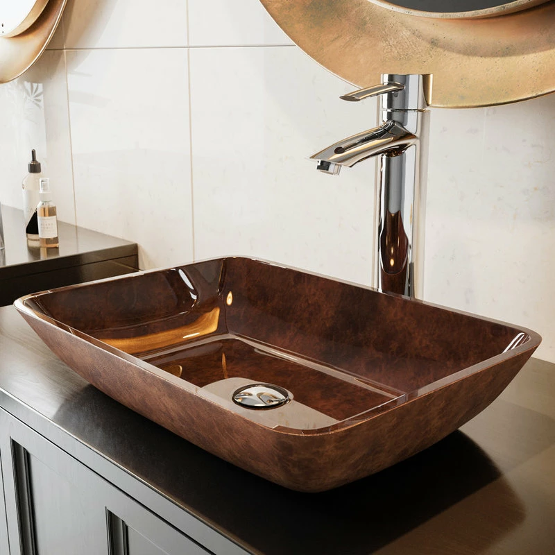 Discount โจ VIGO 18" Rectangular Russet Glass Vessel Bathroom Sink ๐ 4 Discount โจ VIGO 18" Rectangular Russet Glass Vessel Bathroom Sink ๐ - Image 2