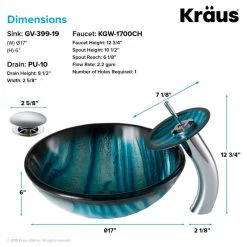 Cheap 👏 Kraus USA, Inc. Glass Vessel Sink, Bathroom Waterfall Faucet, PU Drain, Mount Ring, Chrome 🎁 -Bathroom Sinks Shop 1fc1d34103518c83 9018 w800 h800 b1 p0