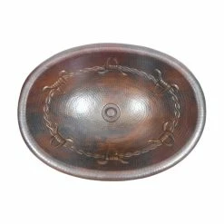 Discount 🎉 SimplyCopper 19" Oval Copper Bath Sink BARBED WIRE Design Lift & Turn Drain Included 🎉