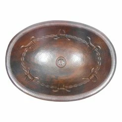 Wholesale ๐ SimplyCopper 19" Oval Copper Bathroom Sink With Barbed Wire Design With Daisy Drain ๐