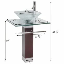Best reviews of 🌟 Renovators Supply Manufacturing Rectangle Glass/Wood Bathroom Pedestal Sink With Chrome Faucet, Drain, Towel Bar 🔔 -Bathroom Sinks Shop 245134860f3bfc25 9862 w800 h800 b1 p0