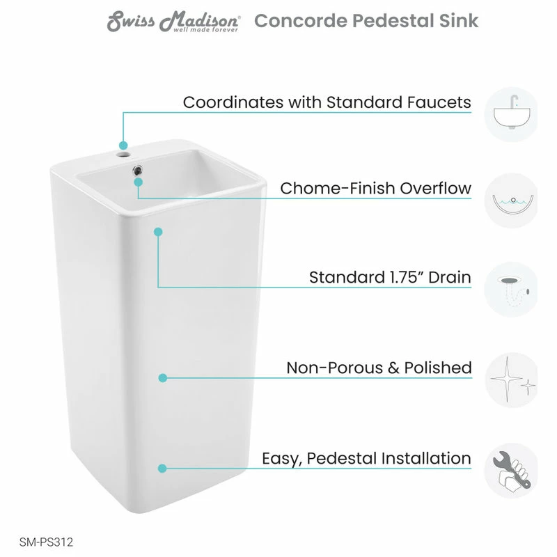 Flash Sale ๐ Swiss Madison Concorde One Piece Pedestal Sink โค๏ธ 9 Flash Sale ๐ Swiss Madison Concorde One Piece Pedestal Sink โค๏ธ - Image 7