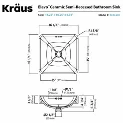 Best Sale 🔔 Kraus USA, Inc. Elavo Ceramic Square Semi-Recessed White Sink, PU Drain Oil Rubbed Bronze ❤️ -Bathroom Sinks Shop 25d147a000e5e812 8832 w800 h800 b1 p0