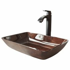 Brand new โญ VIGO 18" Russet Glass Vessel Bathroom Sink Set With Linus Vessel Faucet ๐งจ
