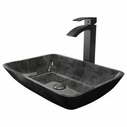Wholesale 👍 VIGO Rectangular Gray Onyx Vessel Bathroom Sink Set With Vessel Faucet 🥰
