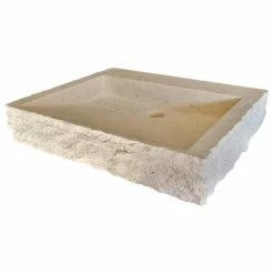 New ❤️ TashMart Chiseled Rectangular Natural Stone Vessel Sink, Light Travertine 🥰