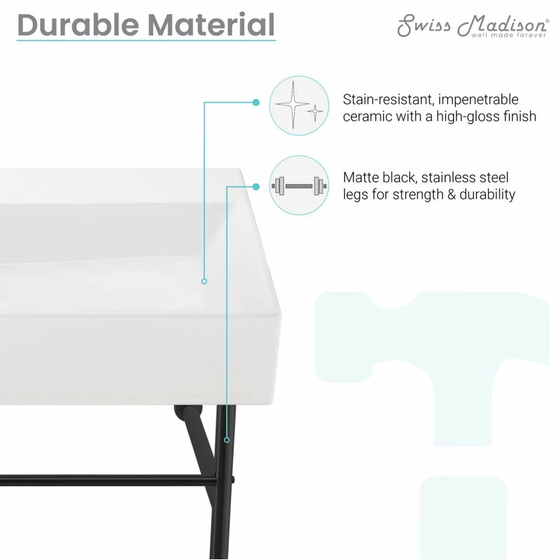 Best deal ๐ Swiss Madison Carre 36" Ceramic Console Sink White Basin Black Legs ๐ 10 Best deal ๐ Swiss Madison Carre 36" Ceramic Console Sink White Basin Black Legs ๐ - Image 8