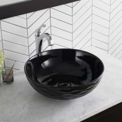 Buy 🛒 Kraus USA, Inc. Viva Ceramic Round Vessel Bathroom Sink, Black 🌟 -Bathroom Sinks Shop 347131600254a7de 5413 w800 h800 b0 p0