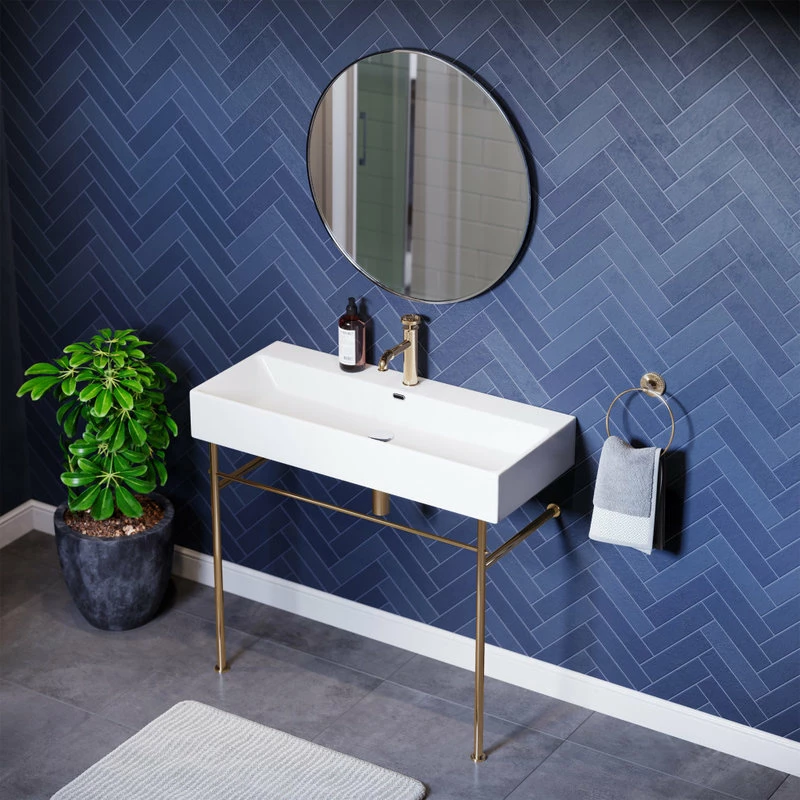 Best Sale ๐ Swiss Madison Claire 40" Ceramic Console Sink White Basin Gold Legs ๐ฅ 8 Best Sale ๐ Swiss Madison Claire 40" Ceramic Console Sink White Basin Gold Legs ๐ฅ - Image 6