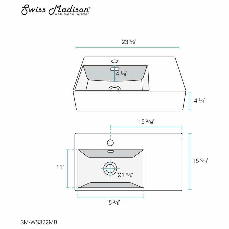 Cheapest ๐ฏ Swiss Madison St. Tropez 24"x18" Ceramic Wall Hung Sink With Left Faucet Mount, Matte Black ๐ 13 Cheapest ๐ฏ Swiss Madison St. Tropez 24"x18" Ceramic Wall Hung Sink With Left Faucet Mount, Matte Black ๐ - Image 11