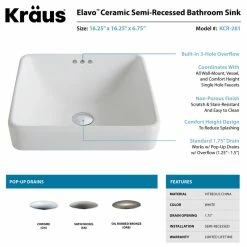 Best Sale 🔔 Kraus USA, Inc. Elavo Ceramic Square Semi-Recessed White Sink, PU Drain Oil Rubbed Bronze ❤️ -Bathroom Sinks Shop 37e1291c00e5e808 8832 w800 h800 b1 p0