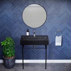 Wholesale 😀 Swiss Madison Claire 30" Ceramic Console Sink Matte Black Basin Black Legs ✔️