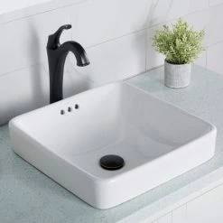 Discount ✔️ Kraus USA, Inc. Elavo Ceramic Square Semi-Recessed White Sink 💯 -Bathroom Sinks Shop 4071e0920254a7a6 6289 w800 h800 b0 p0
