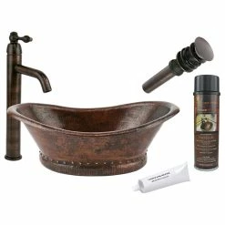 Outlet 🔥 Premier Copper Products Bath Tub Vessel 🔨 Hammered Copper Sink With Accessories 😀