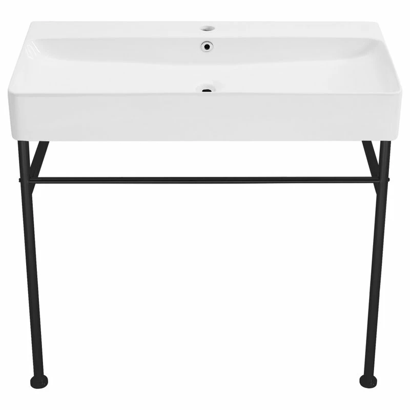 Best deal ๐ Swiss Madison Carre 36" Ceramic Console Sink White Basin Black Legs ๐ 4 Best deal ๐ Swiss Madison Carre 36" Ceramic Console Sink White Basin Black Legs ๐ - Image 2