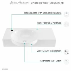 Buy 😀 Swiss Madison Chateau 30" Right Side Faucet Wall-Mount Bathroom Sink, Left-Side Faucet ❤️ -Bathroom Sinks Shop 43d102d101797938 5134 w800 h800 b1 p0
