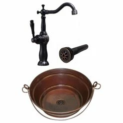 Deals 🔥 SimplyCopper 15" Round Copper Bucket Vessel Sink Daisy Drain & Clayborne ORB Faucet Included 🛒