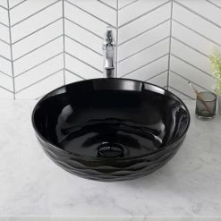 Buy 🛒 Kraus USA, Inc. Viva Ceramic Round Vessel Bathroom Sink, Black 🌟 -Bathroom Sinks Shop 474128e90254a7df 5413 w800 h800 b0 p0