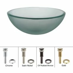 Buy โ Kraus USA, Inc. Frosted 14" Glass Vessel Bathroom Sink, PU Drain, Mounting Ring, Nickel ๐