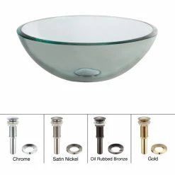 Cheapest ⭐ Kraus USA, Inc. Clear 14" Glass Vessel Bathroom Sink, PU Drain, Mounting Ring, Nickel 👏