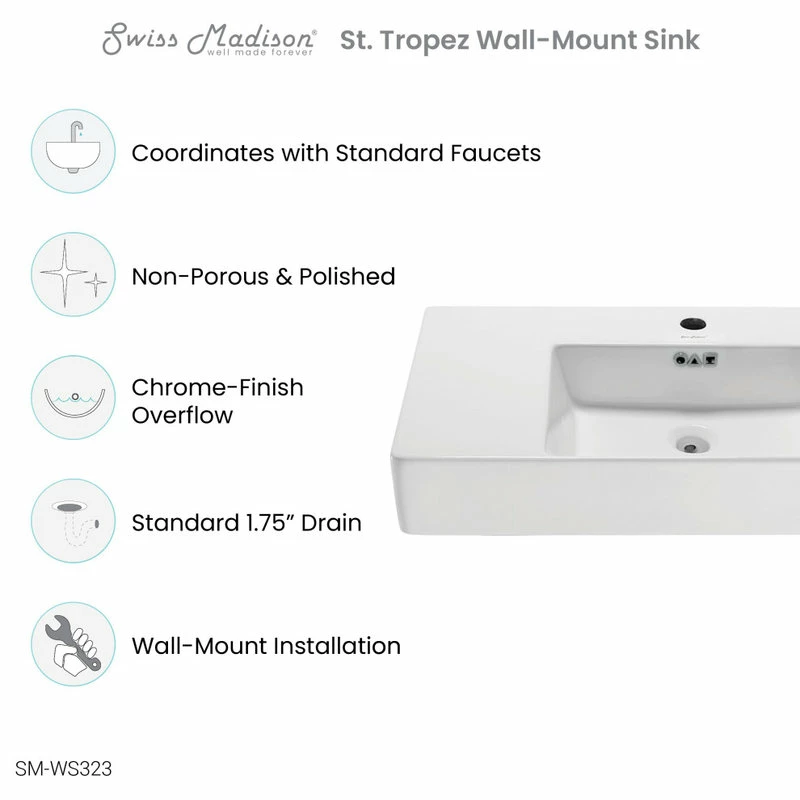 Buy ๐งจ Swiss Madison St. Tropez 24"x18" Ceramic Wall Hung Sink With Right Side Faucet Mount ๐คฉ 10 Buy ๐งจ Swiss Madison St. Tropez 24"x18" Ceramic Wall Hung Sink With Right Side Faucet Mount ๐คฉ - Image 8