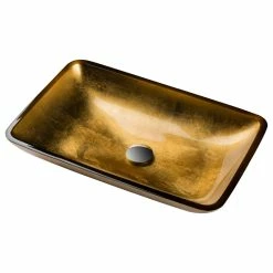 Deals ❤️ Kraus USA, Inc. Golden Pearl Rectangle Glass Vessel Bathroom Sink 🎉