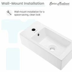 Promo 🔔 Swiss Madison Voltaire 19.5"x10" Ceramic Wall Hung Sink With Faucet Mount, Left Side 😉 -Bathroom Sinks Shop 4b8113b50011961e 5735 w800 h800 b1 p0