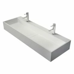 Budget 🔔 Homary 47" Wall-Mount Double Sink Stone Resin Bathroom Sink With Two Faucet Hole, Matte ✨
