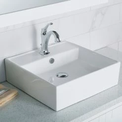 Budget 🎁 Kraus USA, Inc. Elavo Ceramic Square Vessel White Sink ⭐ -Bathroom Sinks Shop 51818d330254a7a7 6295 w800 h800 b0 p0