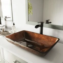 Cheapest ❤️ VIGO Rectangular Russet Glass Vessel Bathroom Sink Set Niko Vessel Faucet ⌛ -Bathroom Sinks Shop 53c1762c0f5a158f 3365 w800 h800 b0 p0