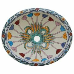 Deals ✔️ Color Y Tradicion Mexican Talavera Ceramic Hand Painted Bathroom Oval Sink 🌟