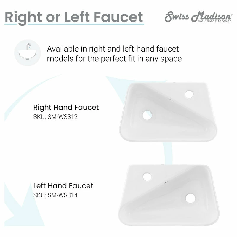 Best Pirce ๐ Swiss Madison Plaisir 18"x11" Ceramic Wall Hung Sink With Faucet Mount, Left Side ๐ 11 Best Pirce ๐ Swiss Madison Plaisir 18"x11" Ceramic Wall Hung Sink With Faucet Mount, Left Side ๐ - Image 9