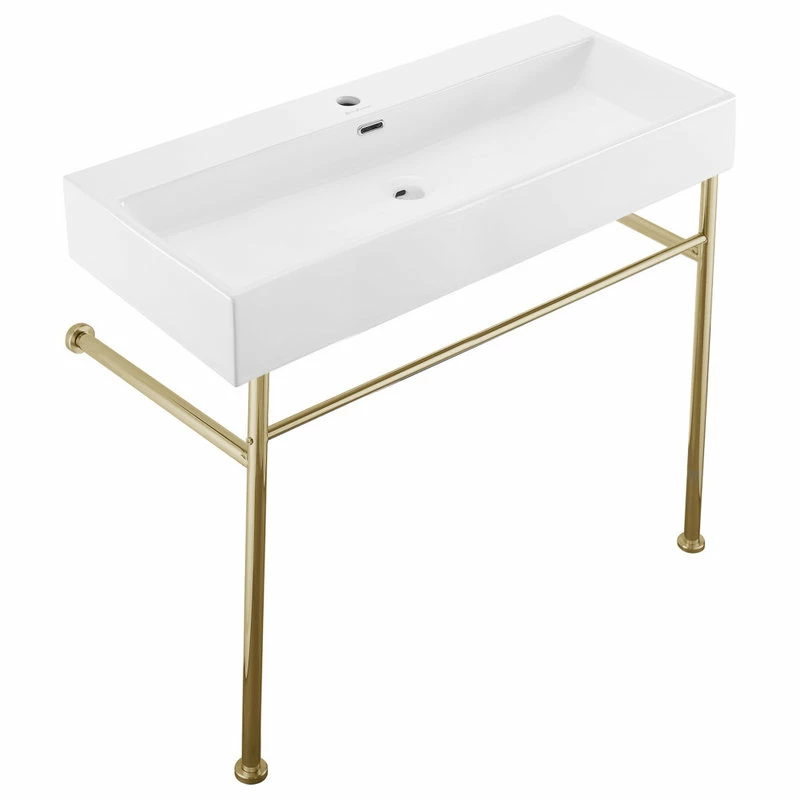 Best Sale ๐ Swiss Madison Claire 40" Ceramic Console Sink White Basin Gold Legs ๐ฅ 5 Best Sale ๐ Swiss Madison Claire 40" Ceramic Console Sink White Basin Gold Legs ๐ฅ - Image 3