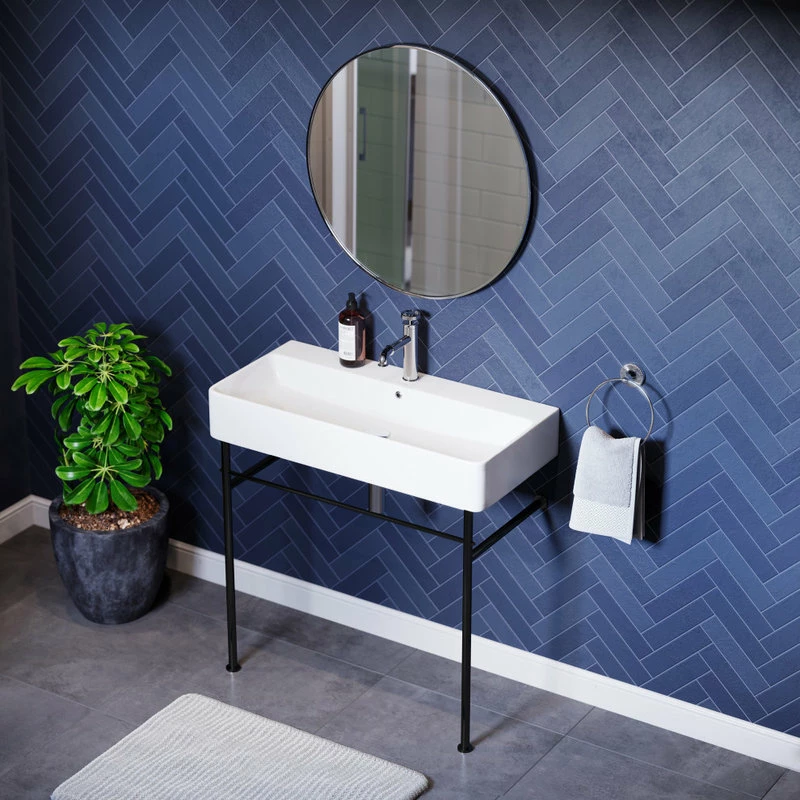 Best deal ๐ Swiss Madison Carre 36" Ceramic Console Sink White Basin Black Legs ๐ 8 Best deal ๐ Swiss Madison Carre 36" Ceramic Console Sink White Basin Black Legs ๐ - Image 6