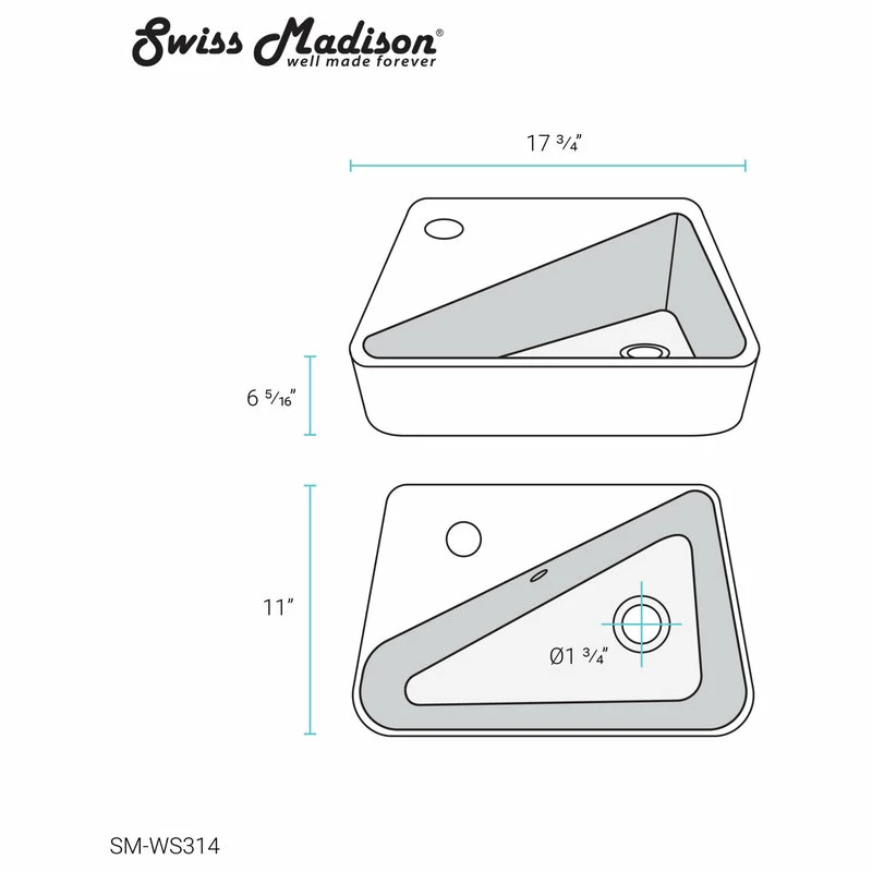 Best Pirce ๐ Swiss Madison Plaisir 18"x11" Ceramic Wall Hung Sink With Faucet Mount, Left Side ๐ 12 Best Pirce ๐ Swiss Madison Plaisir 18"x11" Ceramic Wall Hung Sink With Faucet Mount, Left Side ๐ - Image 10