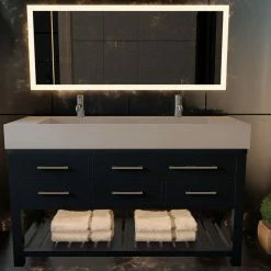 Discount 👍 Castello USA Pyramid Solid Surface Bathroom Vanity Top, White, 60", Standard 😀 -Bathroom Sinks Shop 7c0147560f287f11 3568 w800 h800 b0 p0