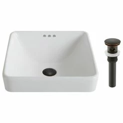 Best Sale ๐ Kraus USA, Inc. Elavo Ceramic Square Semi-Recessed White Sink, PU Drain Oil Rubbed Bronze โค๏ธ